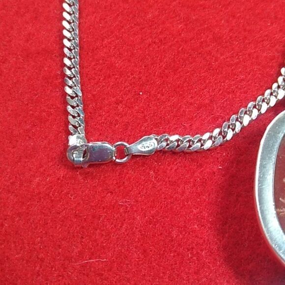 Vintage Carved Amber Sterling Silver Pendant and Chain Cottagecore - Picture 10 of 12